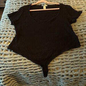 H&M Black Ribbed Scoop Neck Bodysuit